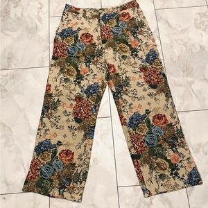 Floral Pants Boho Romantic Women’s M Beige/Multicolor Tapestry Bouquet Design